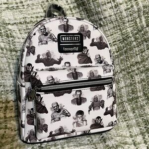 Loungefly Monsters Gray and White Backpack